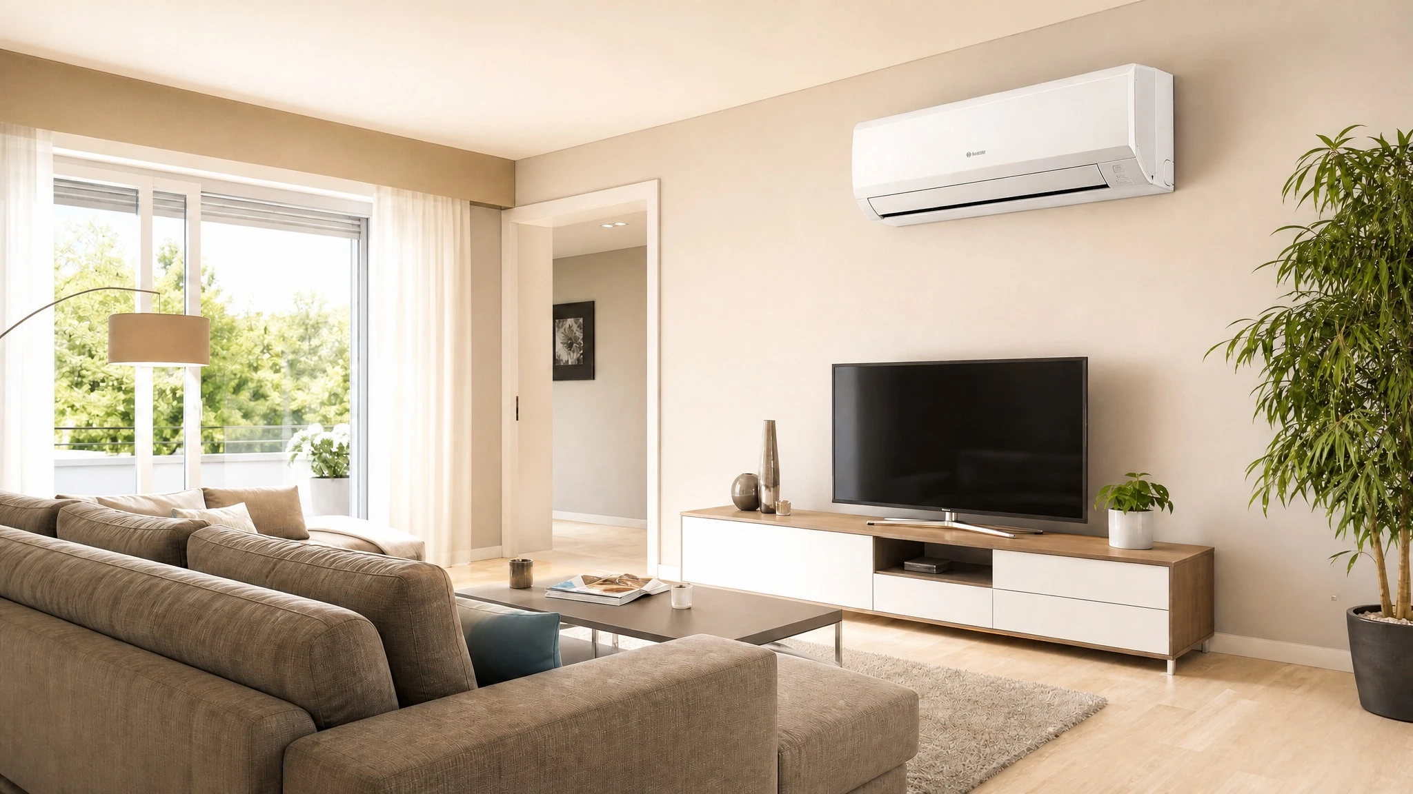 Extérieur d'une habitation avec installation de climatisation murale